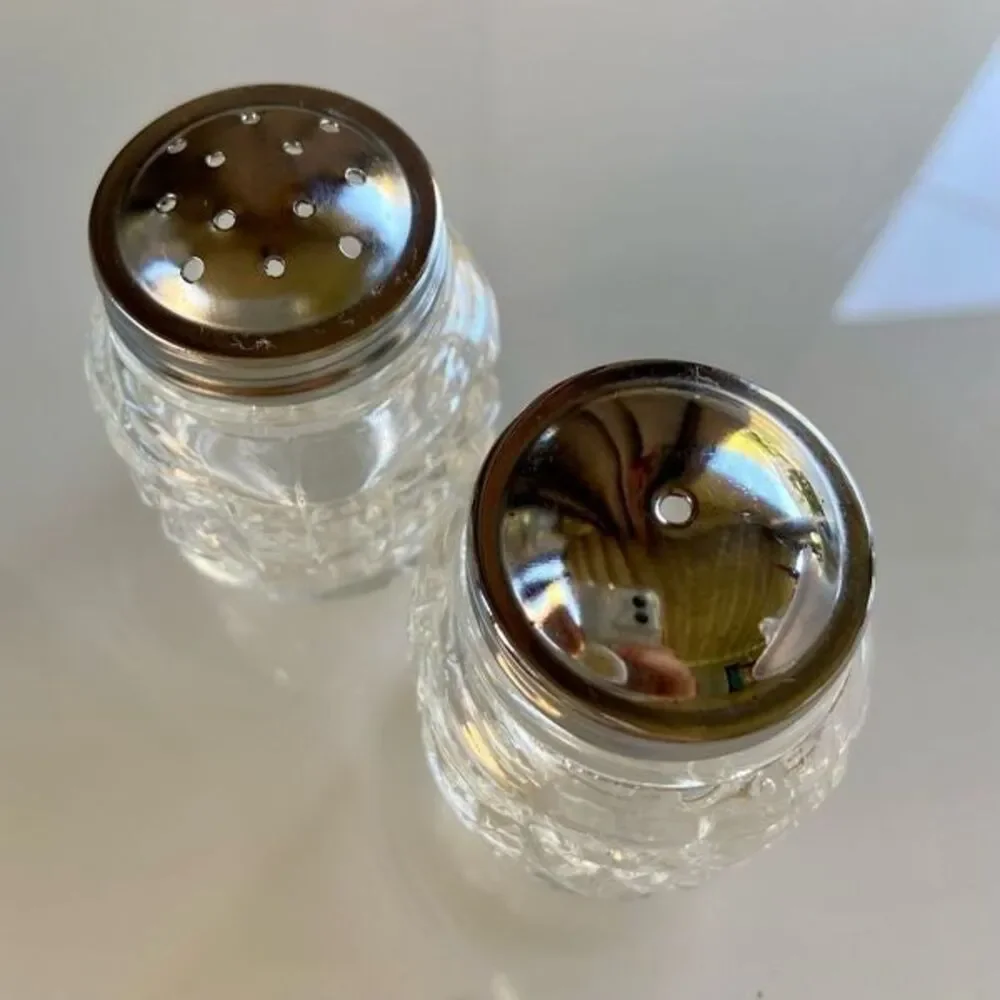 Vintage Anchor Hocking Pressed Glass Star Pattern Salt and Pepper Shakers